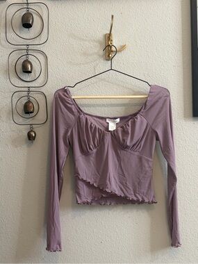 Long-Sleeve Lavender Wrap Crop Top by unknown